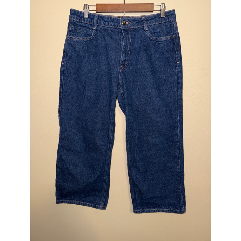 Zara Womensโ Straight Leg High Rise Medium Wash Blue Denim Jeans Size 12 Relax